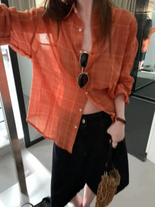ZHILU | Fashion Plaid Light See-Through UV Protection Shirt Women Summer Casual Thin Breathable Air-Conditioned Outerwear