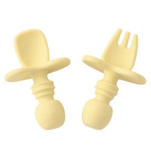 Color Kids 2PCS Silicone Baby Tableware Set Soft Fork Spoon BPA Free Portable Mini Feeding Utensils Spork Training Fork Spoon