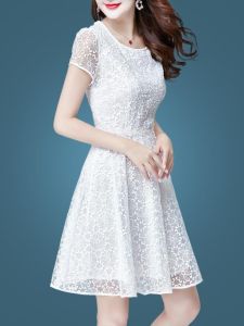 White T-Shirt Dress Summer New Style Waist-Cinching Slimming Chiffon Lace Skirt Midlife Moms Bow Tie Belt Fashionable Elegant