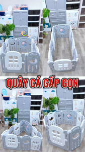 Quây Cũi Nhựa Gấp Gọn Quây Cá Cho Bé Tặng 100 Bóng + 1 Thảm Hai Mặt + Giỏ Đựng Bóng