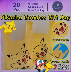 Gift Bag 20pcs Goodies Bag Door Gift Birthday School Kindergarten Kids Universal Packing Beg (24) Yellow Pikachu Vest Singlet Snack Plastic Bag