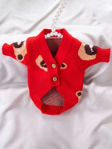 เสื้อสเวตเตอร์ฤดูหนาวสำหรับสุนัขและแมว เสื้อคาร์ดิแกนเปิดสำหรับฤดูใบไม้ร่วง/ฤดูหนาว เสื้อผ้าสำหรับสัตว์เลี้ยง ชุดราตรีปีใหม่ เสื้อผ้าสำหรับสุนัขและแมว