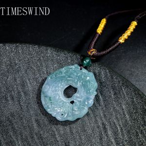 TIMESWIND Original Natural A-Type Jade Natural Dragon Fish Peace Buckle Pendant Men Women Zodiac Necklace Gift with Certificate