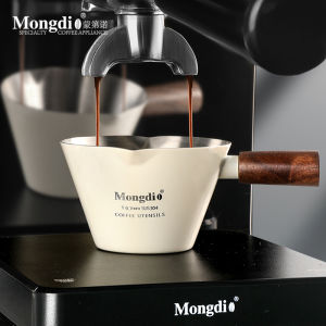 Stainless Steel Coffee Measurement Cup with Wood Handle Extraction Cup for Coffee Maker Milk Spoon 100ml Pure Color