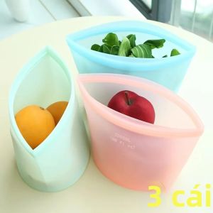 1/3 Túi Silicon Bảo Quản Thực Phẩm Có Thể Tái Sử Dụng Chống Rò Rỉ Ziplock Giữ Tươi Túi Sắp Xếp Nhà Bếp Cho Tủ Lạnh & Tủ Đông