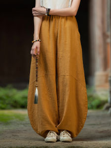Loose Cotton Linen Pants Womens Summer New Style Tai Chi Practice Large Size Lantern Pants Zen Spirit Casual Pants
