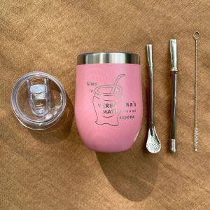 ชุดแก้วชามาเต yerbamate พร้อมฝา+หลอดสองแบบและแปรงแถมชา50กรัม