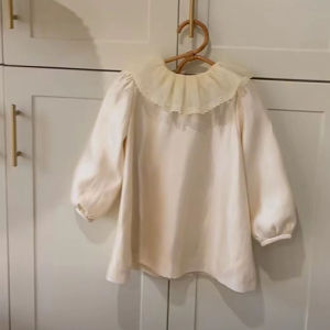 Girls Spring Autumn Fashionable French Style Long Sleeve Tweed Dress with Ruffle Collar Princess Ball Gown Skirt for Kids