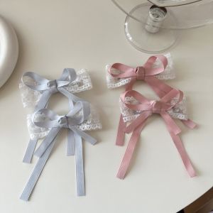 Japan and South Korea Sweet Lace Ribbon Bowknot Barrettes Side Bang Clip a Pair of Hairclips Shredded Hairpin Young Adult Double Ponytail Clip