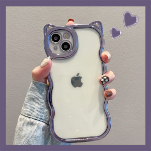 Creative Cat Ear Phone Case for  13Promax 16Pro Purple Plated Cute Simple Style Silicone Material Protective Cover