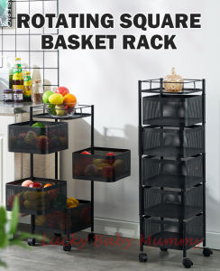 Square Kitchen Rotating Storage Box Basket Trolley Rack Vegetable Floor Storage Organizer Shelf Organiser/Local Stock Roller Storage Bin Rotating Shoe Cabinet - Lazada
