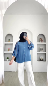 Devanca Shirt - Atasan Wanita Bahan Crinkle Airflow Kemeja Lengan Panjang Wanita Korean Style