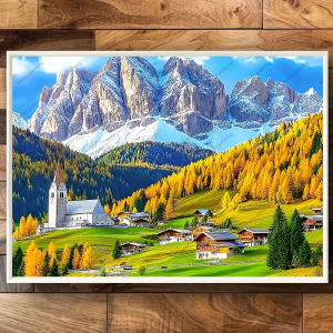 500 1000 1200 2000pcs Jigsaw Puzzle Alpine Village Autumn Landscape Snow Capped Mountains For Adults Premium Quality Gift