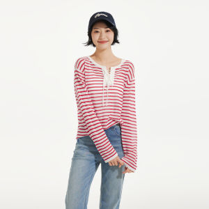 Hotwind | Áo Blouse cổ tròn sọc dọc nữ mới mùa hè