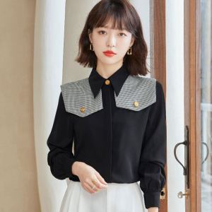 Áo Sơ Mi Nữ Cổ Đứng Kẻ Caro Phong Cách Chuyên Nghiệp Thiết Kế Nhỏ Thời Trang Cổ Điển Phong Cách Hồng Kông Cao Cấp Áo Sơ Mi Dài Tay Thường
