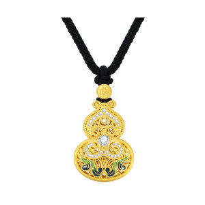 CTS 925 Silver Gold Plated Enamel Ruyi Gourd Pendant Necklace CHOW TAI SENG 周大生 S1PC1488