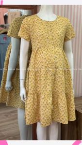 [HANNA] Đầm bầu baby doll cho bé bú mặc bầu và sau sinh cởi nút cho bé bú tiện lợi vải lụa cao cấp thoáng mát mùa hè không nhăn có size 80kg dài qua gối
