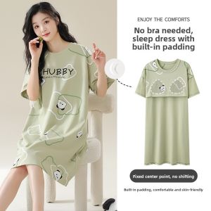 MiiOW | Cotton Sleep Dress with Pads Cute Short Sleeve