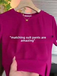 PAIBOLI | Dragon Fruit Color Short Sleeve Slim Fit Round Neck Womens T-shirt Summer Fashion Print Body Shaping Top Round Neck T-shirt