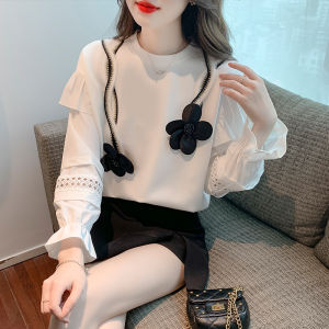 YIGE Áo Len Khoét Lỗ Hoa Dài Tay Loe Mới Mùa Đông 2022 Áo Khâu Dáng Rộng Cho Nữ