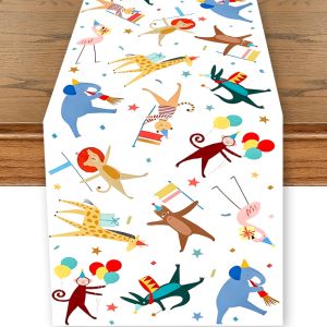 Animal Party Table Runner Circus Themed Polyester Party Tablecloth For Birthday Party Decor Kindergarten Back to School Supplies