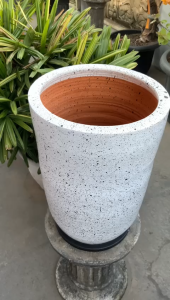 POT BUNGA TANAMAN GERABAH TANAH LIAT KAPSUL TINGGI SPRINKLE PUTIH D30 T45 - KAPSUL D30 JUMBO