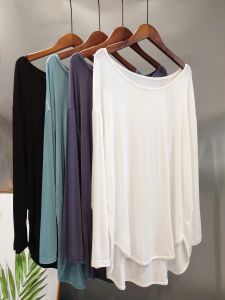 Áo Thun Dài Tay Rộng Rãi Màu Trơn Đơn Giản Mềm Mại Phong Cách Lười Biếng Mùa Thu Thường Ngày Dài Vừa Phải Cổ Tròn Polyester