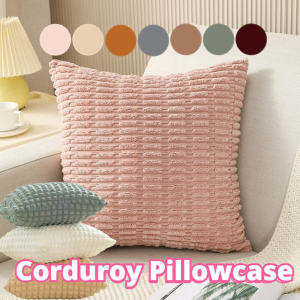 Corduroy Pillowcase Cream Style Pillow Solid Color Elastic Puff Plaid Pillow Cover 45x45 Soft Square