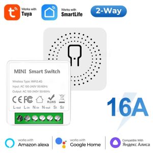 Work With Tuya app Mini 16A WiFi Switch Smart Life App 2 Way Control Smart Home Automation Module Interruptor Alexa Google Home