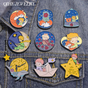 Cartoon Boy Fox Rose Enamel Pins Moon Star Whale Paper Boat Brooch Lapel Hat Bag Badge Jewelry Accessories Gift for Kids Friends