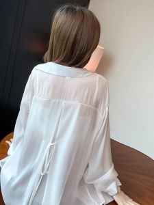 chaqi | Summer 2025 New Loose Long Sleeve Sun Protection Shirt Back Strap Thin Fashionable Open Cardigan Coat Stylish Polo Collar Button Up