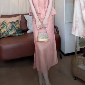 New Chinese Style High Waist Mini Skirt And Vest Two Piece Set for Women with Button Detail Summer Fashion Ensemble