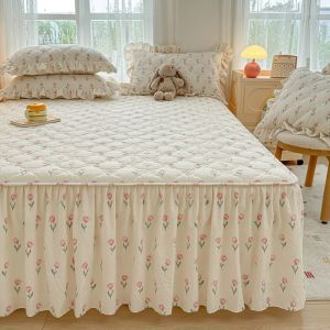 New Washed Cotton Bed Skirt Style Bed Cover Dustproof Protective Cover Pure Color Insert Cotton 1.5m 1.8m Bedding Quilt Cover