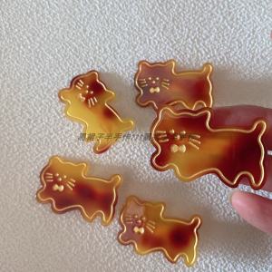 Adorable Cat Design Gold Embellished Tortoiseshell Duckbill Hair Clip Side Part Girls Hair Accessories Fashionable Hairpins