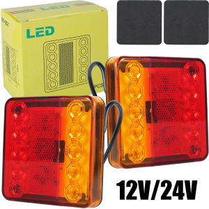 2Pcs LED Truck Lights 12/ 24V Rear Tail Lights Square Tail Stop Indicator Trailer Lamp Kit Indicator Stop Waterproof Reversing