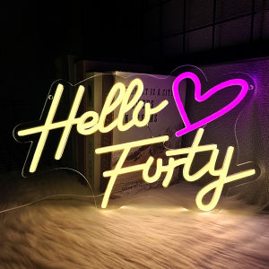 Hello Forty Neon Sign For Wall DecorLed Neon Light For Woman Happy Birthday 40th Birthday GiftsBedroomOfficeShopParty