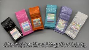 For Manicure Eyelash Display Earrings Ring Jewelry Storage Bag 100Pcs Holographic Ziplock Bags Plastic Laser Iridescent Zip Bags