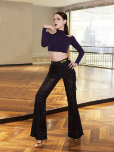 conny | Latin Dance Costume Long Sleeve Top Mesh Flare Pants