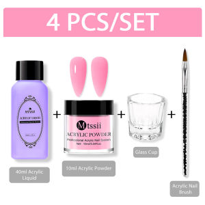 4PCS/Set 10ml Nail Acrylic Powder and Liquid Set Carving Nail Art Gel Acrylic Nail Kit with Liquid Monomer Nail Brush Tools Kit