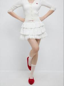 Low Waist Three-tier Lace Hem Mini Skirt