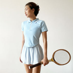 เสื้อโปโลเทนนิสระบายอากาศได้ดี ทรงสลิมฟิต แห้งเร็ว แขนสั้น สำหรับเล่นแบดมินตันและโยคะ เสื้อผ้ากีฬาสำหรับผู้หญิง