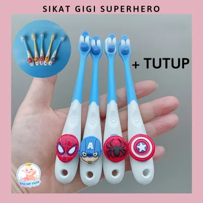 Sikat Gigi Anak Superhero Karakter bulu halus dengan tutup higienis