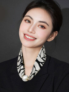 Magnetic Clasp Pearl Womens Scarf Summer Neck Protector Air Conditioned Room Magnetic Attraction Necklace Long Rectangle Polyester Fiber