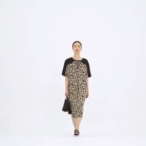 XITAO False Two Pieces Dress  Contrast Color Print Splicing Women Loose Casual O-neck Collar   WMD6336