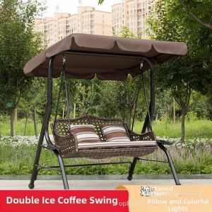 Indoor Outdoor Swing Chair Rattan and Iron Multi-person