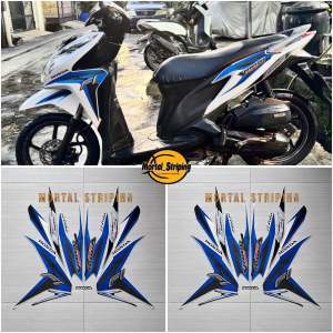 Stiker Striping Motor Vario Techno 125 Kzr 2013 2014 Putih Biru