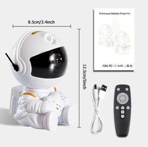 Astronaut Rocket LED Galaxy Projector Star Night Light with Remote Starry Sky Lamp for Bedroom Kids Gift USB Rechargeable