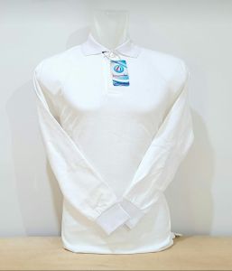 Kaos putih Lis merah kerah tangan panjang