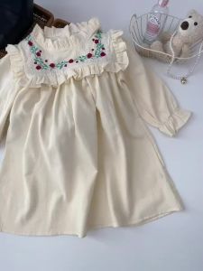 Bear Leader 2-7 Years Old Lace Collar Long Sleeve Girl Princess Dress Spring and Autumn Flower Embroidery Girls Dresses