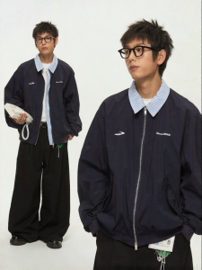 JNXS | Contrast Collar Padded Baseball Jacket Loose Outerwear